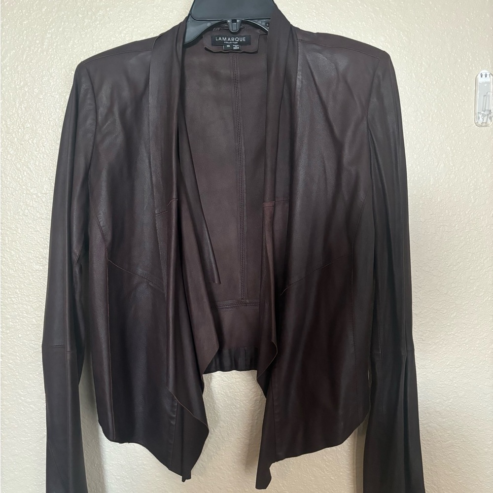 Lamarque Brown Leather Jacket Structured Shoulders - image 1